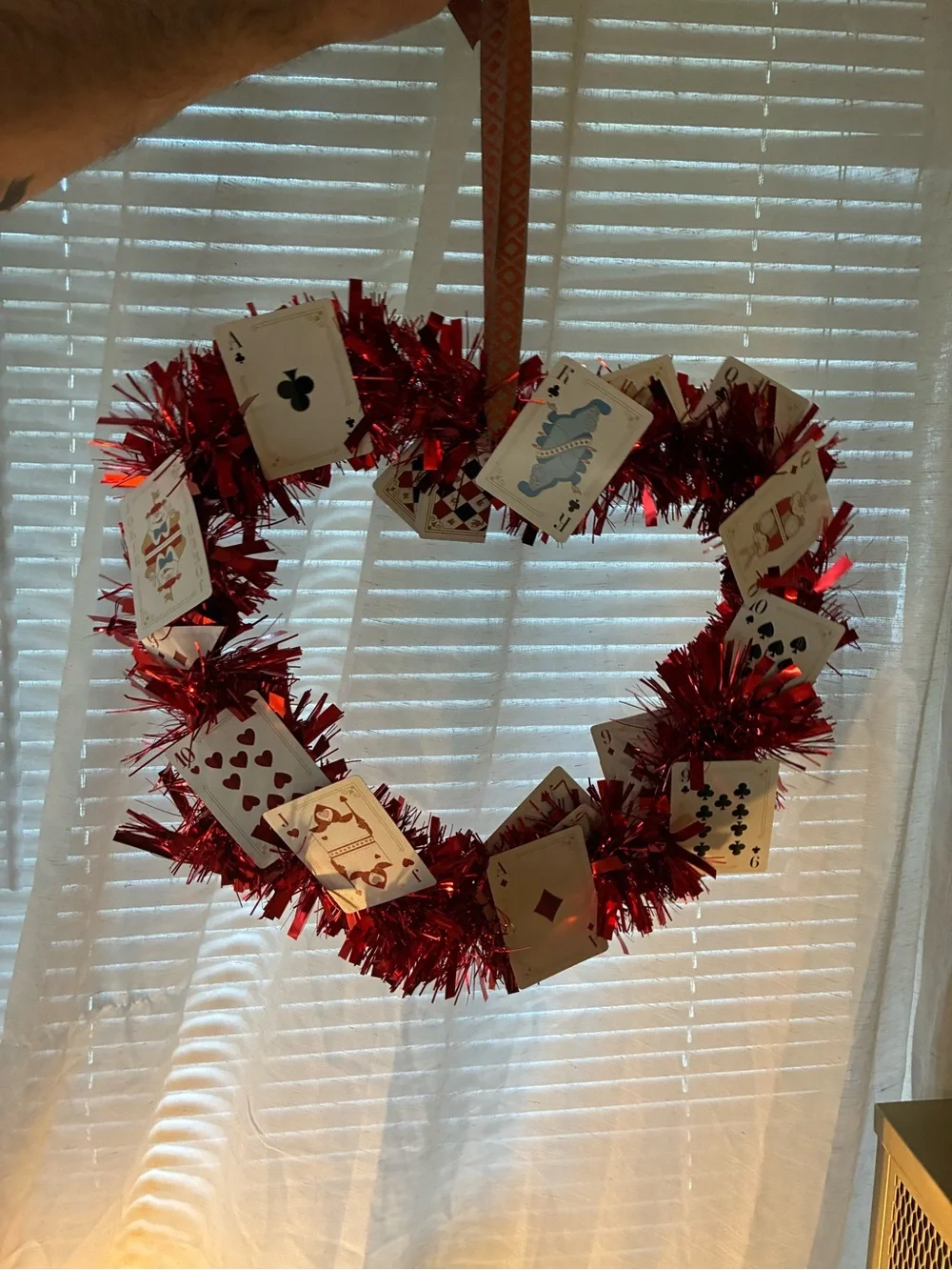 Red Tinsel Playing Card DoorWreath